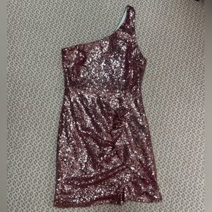 Sequin pink hello Molly dress, one strap